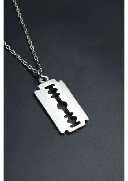 Jilet Çelik Kolye - Jilet Model Paslanmaz Gümüş Renk Çelik Kolye - 4