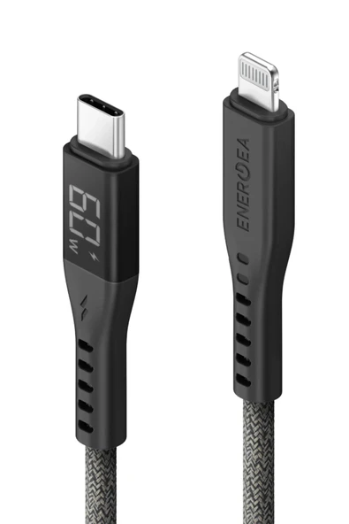 Flow 1.5M 60W Dijital Göstergeli Type-C to Lightning PD Hızlı Şarj Kablo - Siyah - Resim 2