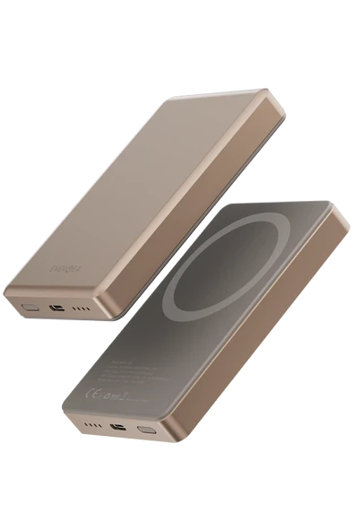 AluPac 10K 10.000 mAh 20W Type-C ve 15W Kablosuz Şarj Çıkışlı PD Hızlı Şarj Magsafe Powerbank - Gold