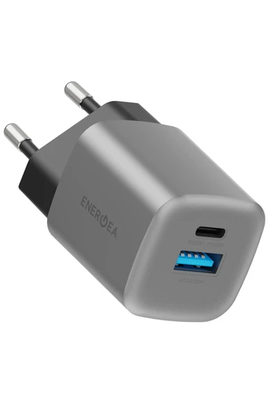 AmpCharge GaN35 35W Type-C ve 30W USB 3.0 Çıkışlı Hızlı Şarj Aleti - Koyu Gri - Resim 2