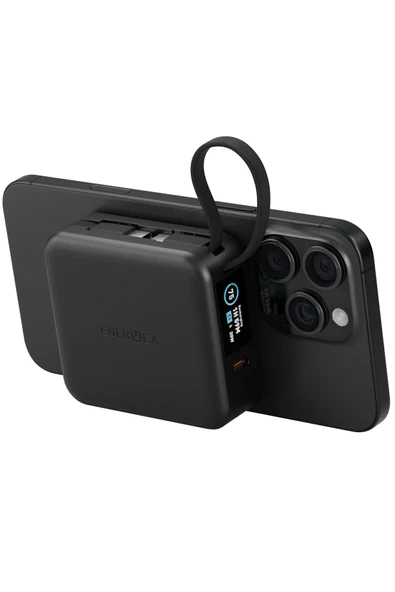 MagPac Mini Plus Dijital Göstergeli 10.000 mAh - 20W Type-C ve 15W Kablosuz PD Hızlı Şarj Magsafe Powerbank - Siyah - Resim 3