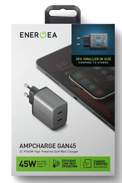 AmpCharger GaN45 2 Adet 45W Type-C Çıkışlı Hızlı Şarj Aleti - Koyu Gri - Resim 7