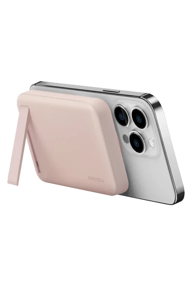 MagPac Mini 10.000 mAh 20W Type-C 15W Kablosuz Şarj - Stant Özellikli Magsafe Powerbank - Pembe - 3