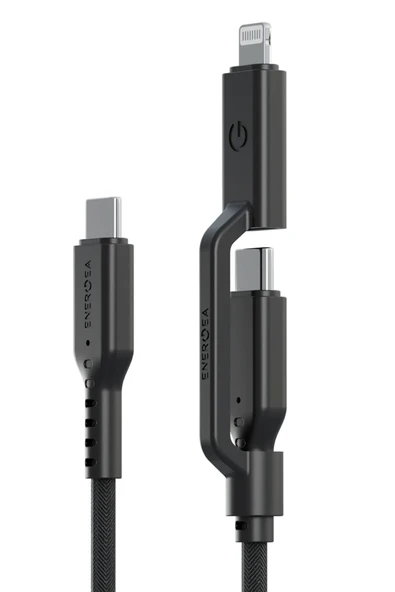 Flow Duo 2in1 1.5M 240W Type-C to Type-C ve Lightning PD Hızlı Şarj Kablo - Siyah - Resim 2