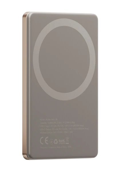 AluPac Mini 5K 5.000 mAh 20W Type-C ve 15W Kablosuz Hızlı Şarj Magsafe Powerbank - Gold - 3
