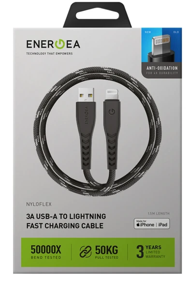 C89 NyloFlex 1.5M 3A USB to Lightning Hızlı Şarj Kablo - Siyah - Resim 5