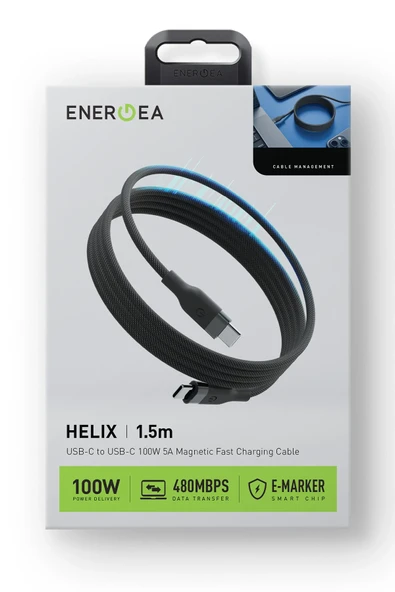 Helix 1.5M 100W Manyetik Katlanma Özellikli Type-C to Type-C PD Hızlı Şarj Kablo - Siyah - Resim 7