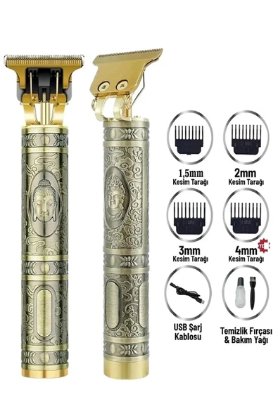 Gold Uçlu Vintage  Şarjlı Traş Makinesi Saç Sakal Ense Çizim Vucüt Kılı Tıraş Makinası EVV-86982 ürün görseli 1