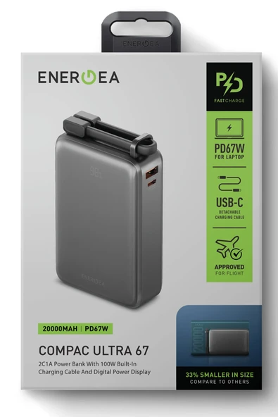 ComPac Ultra67 20.000 mAh 2 Adet 67W Type-C ve 18W USB Ekstra 100W Kablolu Hızlı Şarj Powerbank - 7