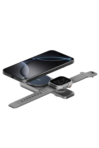 MagDuo 2in1 Katlanabilir 15W Telefon ve 2.5W Saat Masaüstü Hızlı Şarj Standı - Lacivert - Resim 5