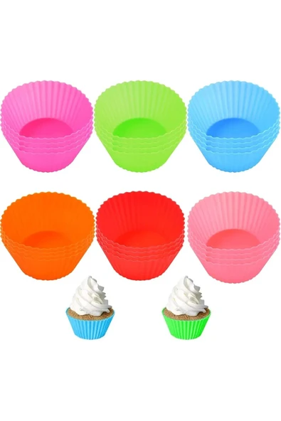 6 Adet Yıkanabilir Mini Tırtıklı Muffin Kalıbı- Ribanalı Kek-Cupcake- Renkli Hamur Işi Kabı EVV-86887 - Resim 3