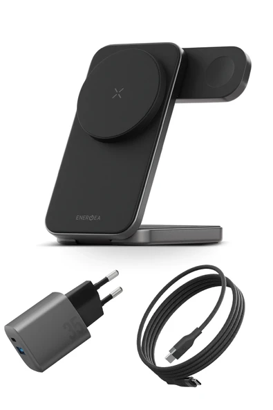 Essential Kit GaN 35W Adaptör 3in1 Kablosuz Şarj Standı ve 100W Type-C to Type-C Kablolu Set ürün görseli 1