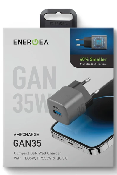 AmpCharge GaN35 35W Type-C ve 30W USB 3.0 Çıkışlı Hızlı Şarj Aleti - Koyu Gri - Resim 6
