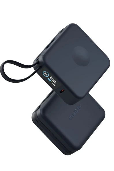 MagPac Mini Plus Dijital 10.000 mAh Type-C Telefon Saat Kablosuz Şarj Destekli Magsafe Powerbank - Lacivert ürün görseli 1