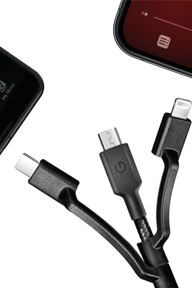 C89 NyloFlex 3in1 1.5M 3A USB to Type-C / Lightning / Micro Hızlı Şarj Kablo - Siyah - Resim 4