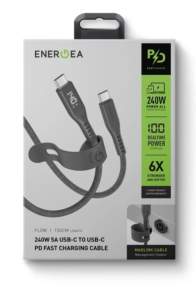 Flow 1.5M 240W Dijital Göstergeli Type-C to Type-C PD Hızlı Şarj Kablo - Siyah - Resim 6