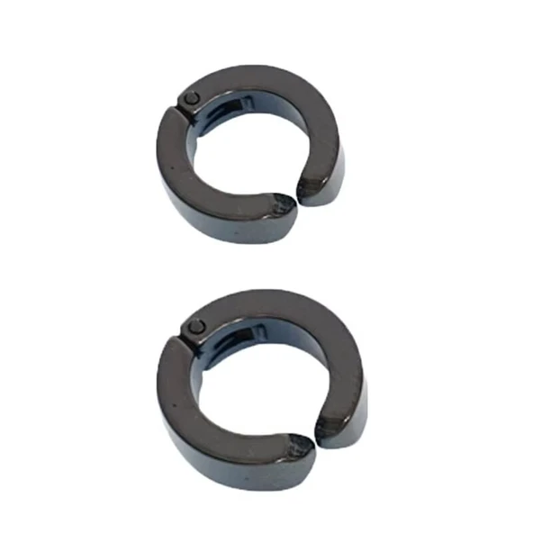 Erkek Küpesi - 2 Adet Siyah Çelik Kıstırmalı Küpe Paslanmaz Atmaz Çelik Siyah Küpe ürün görseli