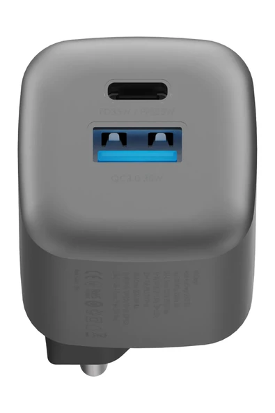 AmpCharge GaN35 35W Type-C ve 30W USB 3.0 Çıkışlı Hızlı Şarj Aleti - Koyu Gri - Resim 3