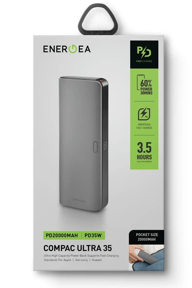 ComPac Ultra 35 20.000 mAh Dijital Göstergeli 35W Type-C  22.5W USB PD Hızlı Şarj Powerbank - Koyu Gri - Resim 4