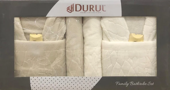 Durul Antik Kısmi Kadife Pamuklu 8 Parça Aile Bornoz Seti - Resim 6
