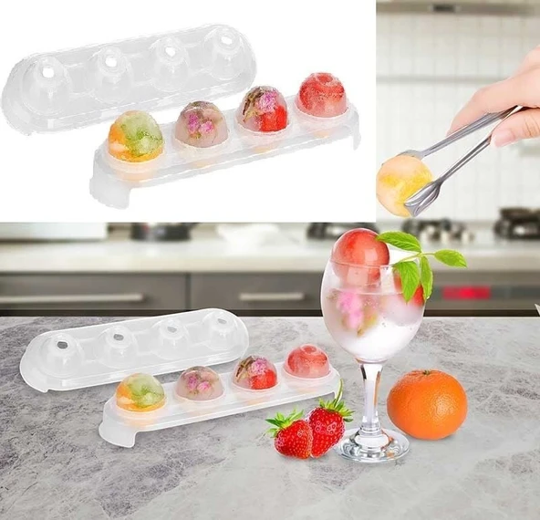 Silikon Tabanlı 4 Bölmeli Şeffaf Buz Kalıbı Yuvarlak Buzluk ürün görseli 1