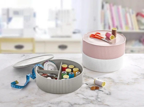 3 Gözlü Saklama Kabı Dikiş Ve Takı Kutusu - Gri EVV-80844 ürün görseli 1