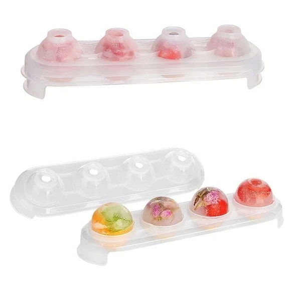 Silikon Tabanlı 4 Bölmeli Şeffaf Buz Kalıbı Yuvarlak Buzluk - Resim 2