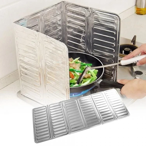 Ocak Yağ Sıçrama Koruyucu Katlanır Alüminyum Levha -Kolay Silinir Piknik Tüpü Rüzgar Önleyici Panel EVV-83380 ürün görseli 1