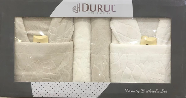 Durul Antik Kısmi Kadife Pamuklu 8 Parça Aile Bornoz Seti - Resim 5