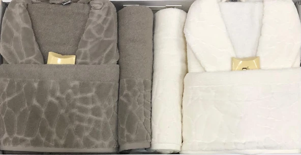 Durul Antik Kısmi Kadife Pamuklu 8 Parça Aile Bornoz Seti - Resim 2