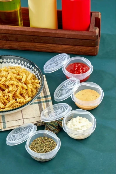 6 lı Yelpaze Kapaklı Şeffaf Mini Sosluk- Ketçap Mayonez Kabı- Kahve Yanı Şeker Lokumluk EVV-83462 - Resim 3