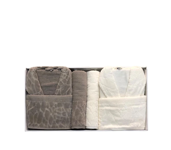 Durul Antik Kısmi Kadife Pamuklu 8 Parça Aile Bornoz Seti - Resim 4