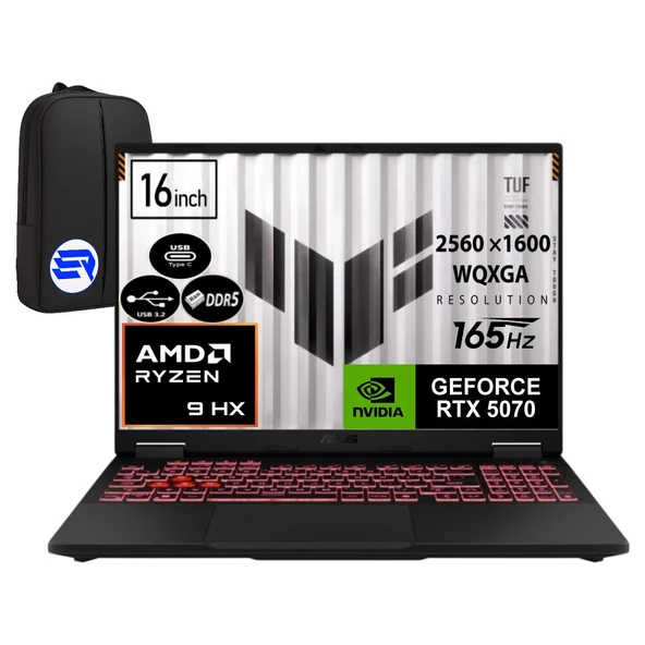 Asus Tuf A16 FA608PP-QT031EP6 RTX5070 Ryzen 9 8940HX 32GB Ram 2tb SSD 16 Inç Wqxga 165Hz WIN11 Pro + Elektropasaj Çanta ürün görseli 1