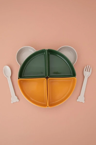 Tabldot Mama Tabağı Çıkarılabilir Kaseli -Tepsili 4 Bölmeli Çatal Kaşıklı Ayıcık Beslenme Kabı EVV-83454 ürün görseli