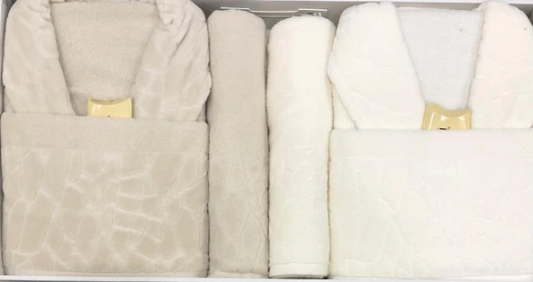 Durul Antik Kısmi Kadife Pamuklu 8 Parça Aile Bornoz Seti - Resim 7