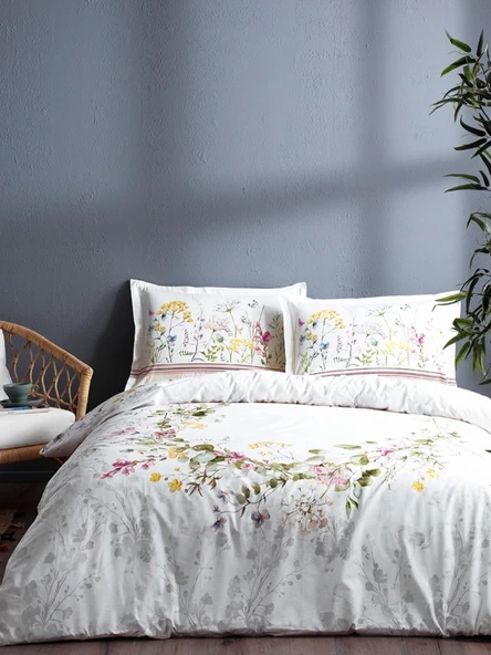 Özdilek Çift Kişilik Ranforce Nevresim Takımı Jardın De Flor Beyaz ürün görseli