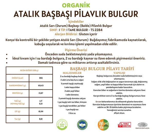 Taş Değirmenden Organik Organik Atalık Başbaşı Pilavlık Bulgur - 1 Kilo - Resim 3