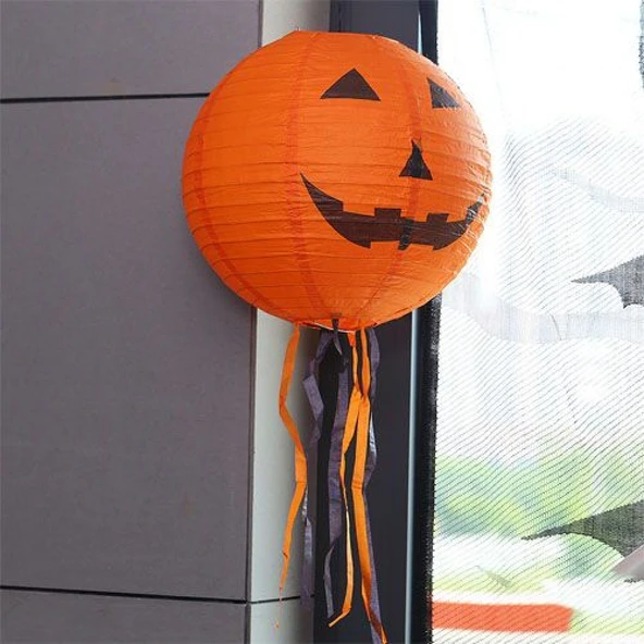 Balkabağı Kağıt Japon Led Süs - Kabak Dekor Yuvarlak Fener Süs 25 cm - 3