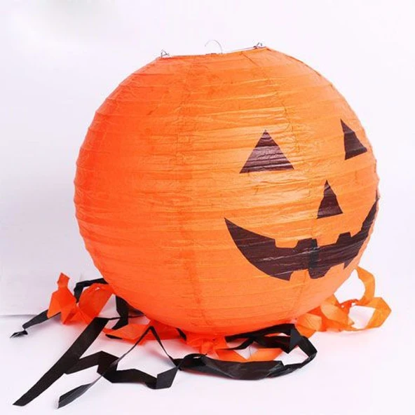 Balkabağı Kağıt Japon Led Süs - Kabak Dekor Yuvarlak Fener Süs 25 cm - 4