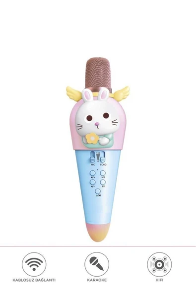 KIDMIC03 Tavşan Figürlü Şarjlı BT Karaoke Mikrofon ve Hoparlör 5W Kablosuz Mikrofon - 5