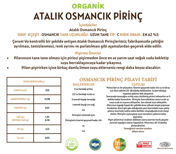 Taş Değirmenden Organik Organik Atalık Osmancık Pirinç - 5 Kilo - Resim 3
