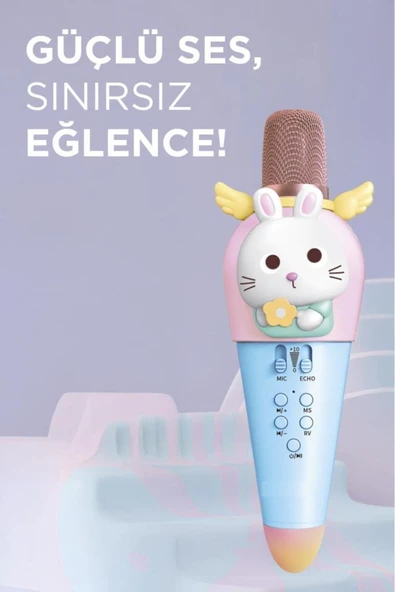 KIDMIC03 Tavşan Figürlü Şarjlı BT Karaoke Mikrofon ve Hoparlör 5W Kablosuz Mikrofon - 7