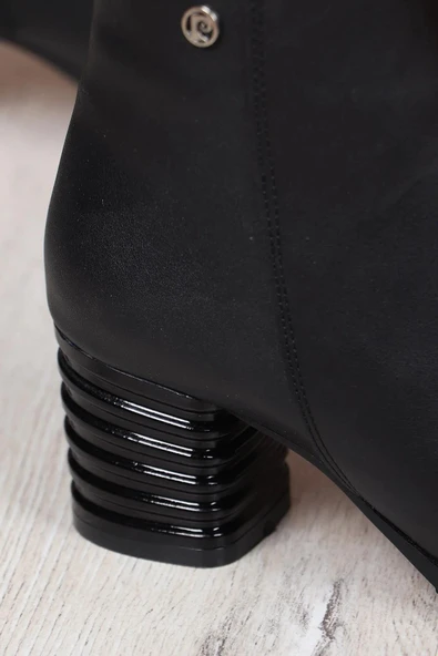 Pierre Cardin 55158 Siyah Cilt Fermuarlı Sıcak Astar Kalın Topuklu Kadın Bot - Resim 6