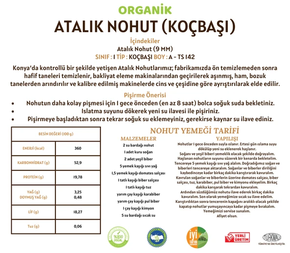 Taş Değirmenden Organik Organik Atalık Nohut (Koçbaşı) (9MM) - 1 Kilo - Resim 3