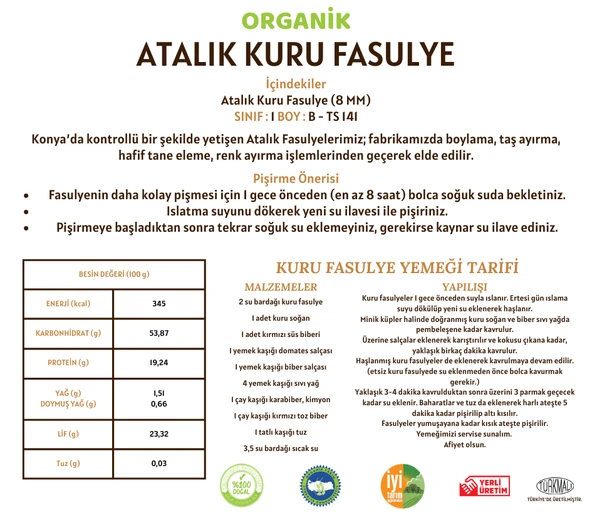 Taş Değirmenden Organik Organik Atalık Kuru Fasulye - 1 Kilo - Resim 3