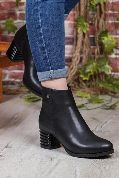 Pierre Cardin 55158 Siyah Cilt Fermuarlı Sıcak Astar Kalın Topuklu Kadın Bot - Resim 5