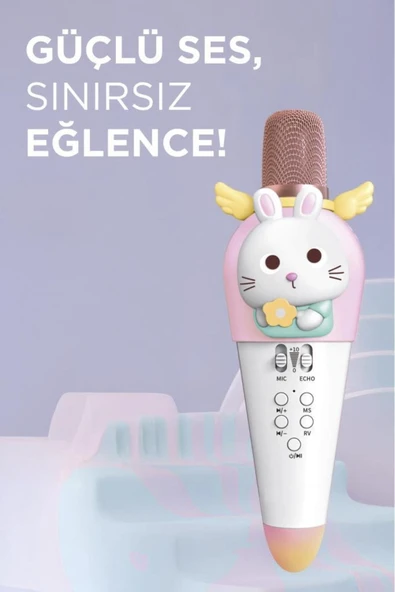 KIDMIC03 Tavşan Figürlü Şarjlı BT Karaoke Mikrofon ve Hoparlör 5W Kablosuz Mikrofon - 11