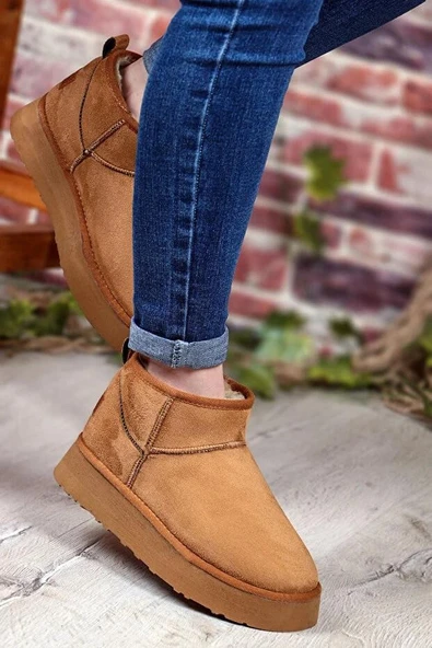 Pierre Cardin 52709 Süet İçi Kürklü Kalın Taban Mini Boy Bilekte Kısa Kadın Bot - Resim 4