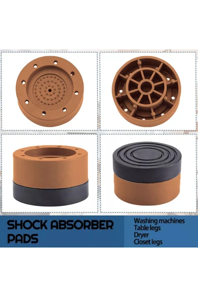 Beyaz Eşya Ayağı Çamaşır Makinesi Mobilya Titreşim Önleyici Kaydırmaz 6 Cm Yükseltici 4 Lü KAHVE - 4