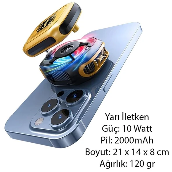 MEMO CX12 Yarı İletken Telefon Soğutucu Fan 2000mAh Manyetik Bağlantı Dijital Ekran RGB Işıklı - Resim 6